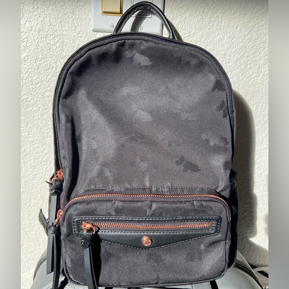 EUC Radley London Small Black Backpack, Dog Print
